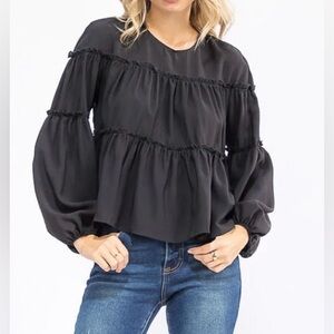 Elegant Black Ruffle Tiered Women's Top